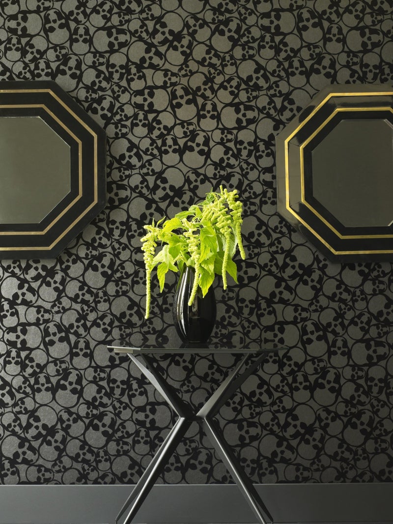 Graham & Brown 19911 Barbara Hulanicki Flock Skulls Flocked Wallpaper, Black - Image 3